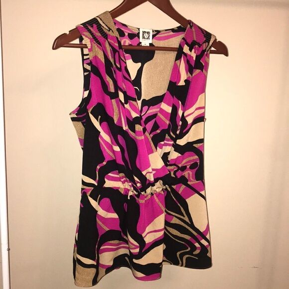 Anne Klein Cross Neck Sleeveless Blouse - Size M - Picture 2 of 8